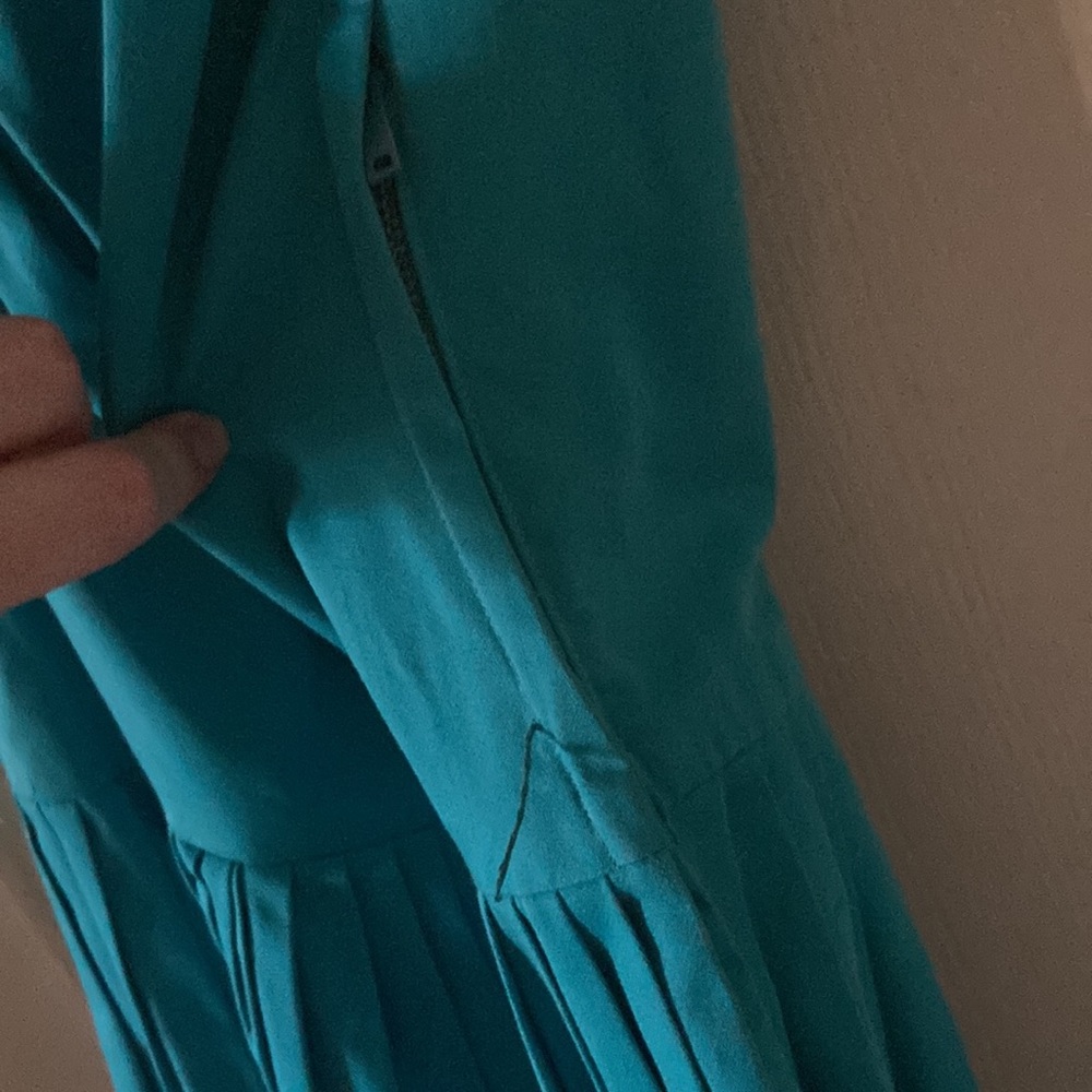Vintage 1950’s Teena Paige Fit and Flare Dress Teal Pleated Blue Swing MIDI Mini - Picture 6 of 10